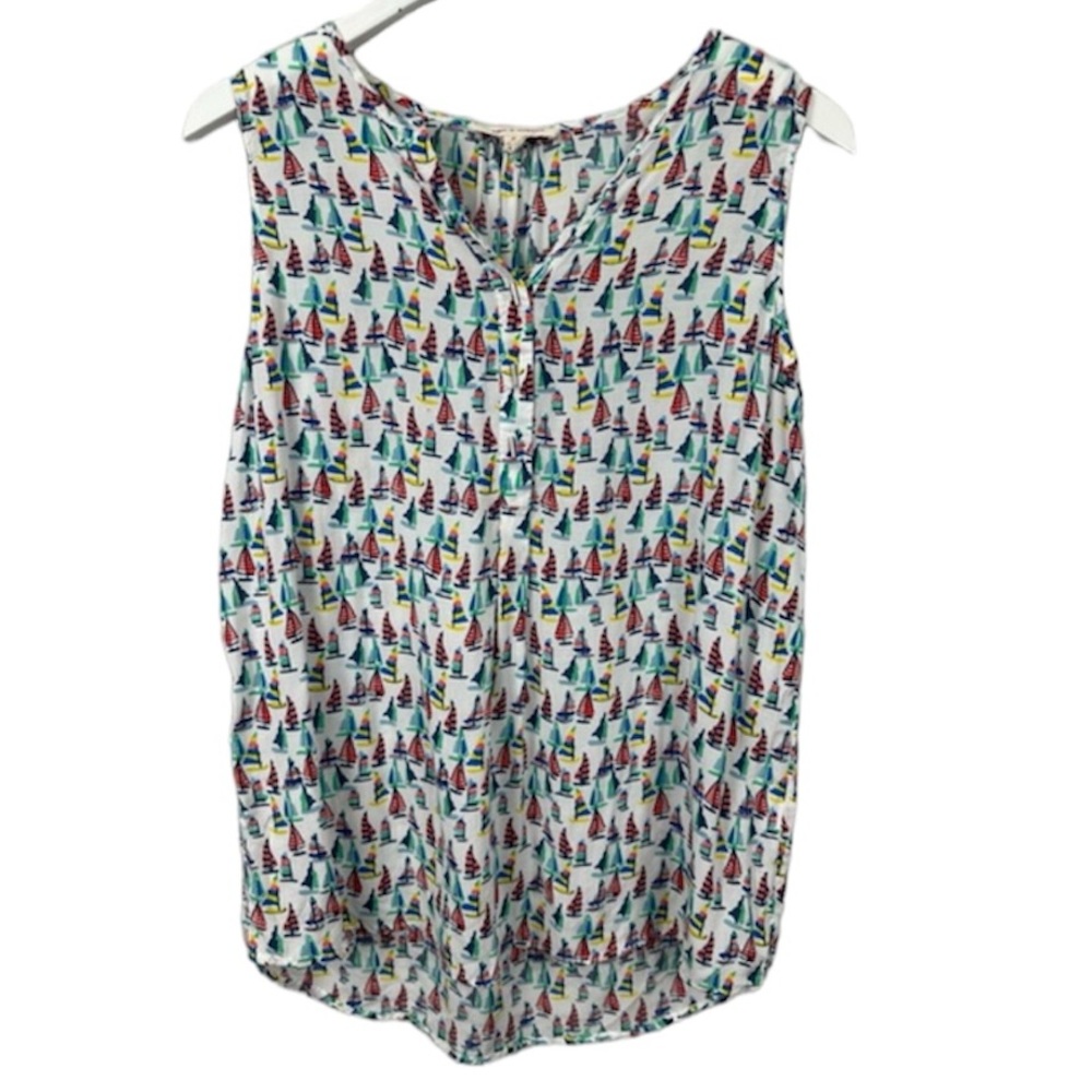 Grand & Greene Sailboat Novelty Print Tank Top Blouse Size Small